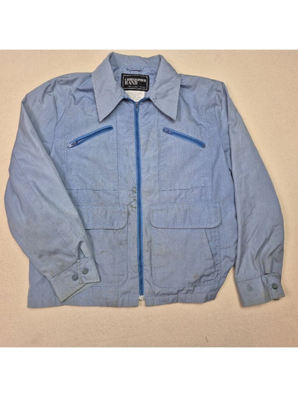 Christopher Rand Men's Blue Chore Coat Adjustable Windbreaker Sz M 70's VTG